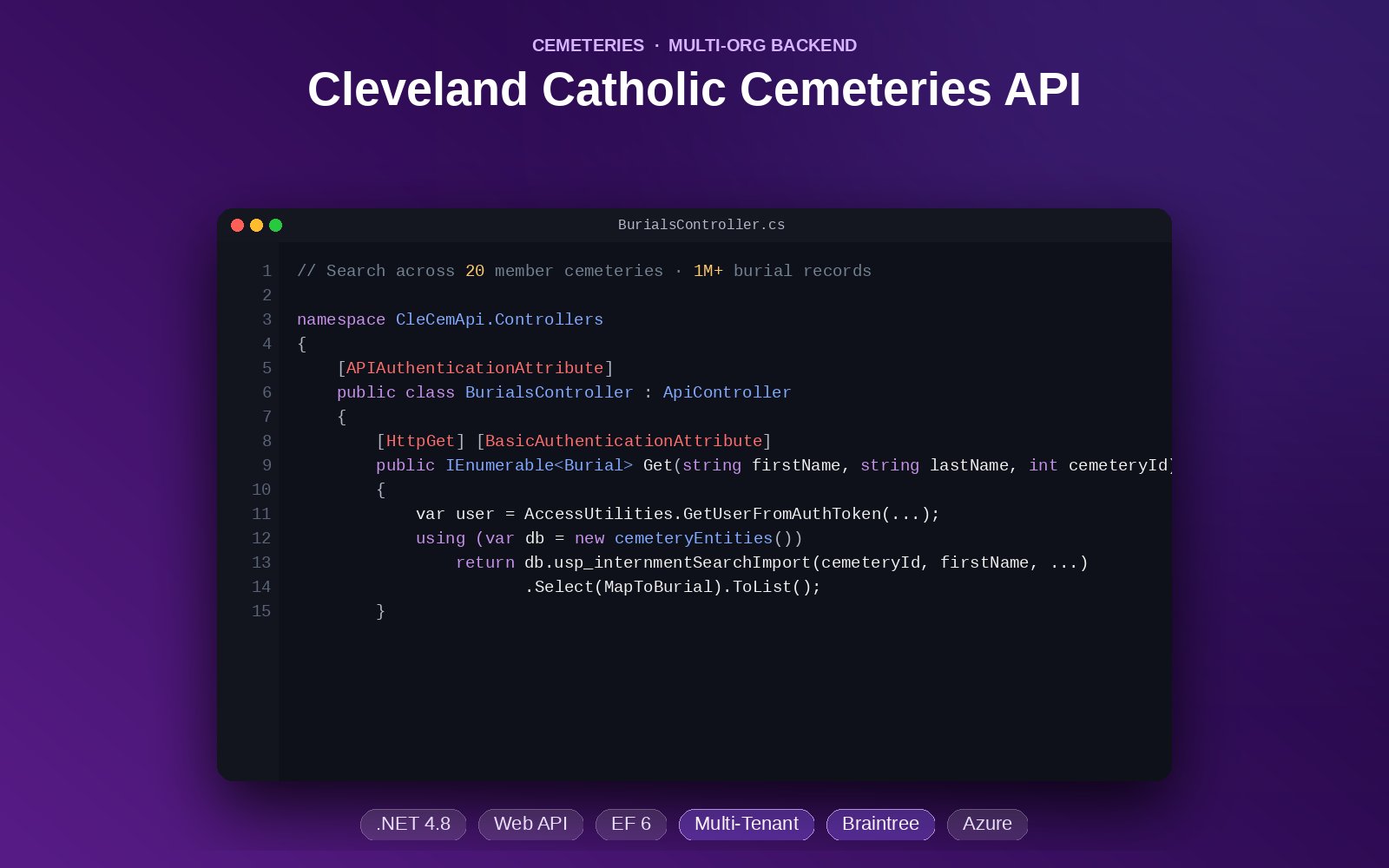 Cleveland Catholic Cemeteries API live screenshot