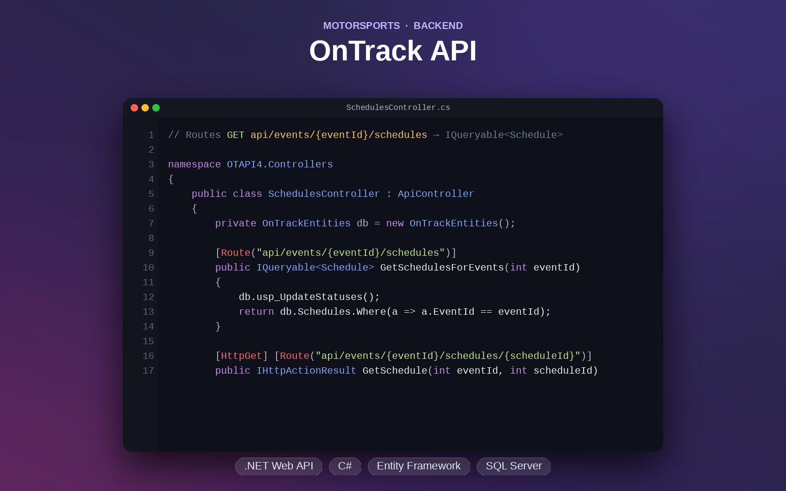OnTrack API live screenshot
